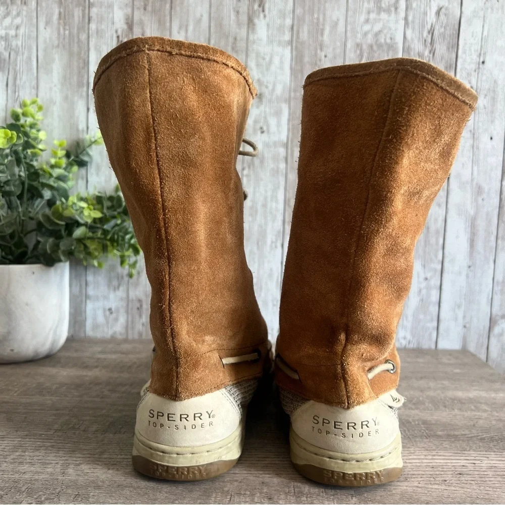 Sperry Ladyfish Fold Over Tan Suede Winter Boots Womens 8